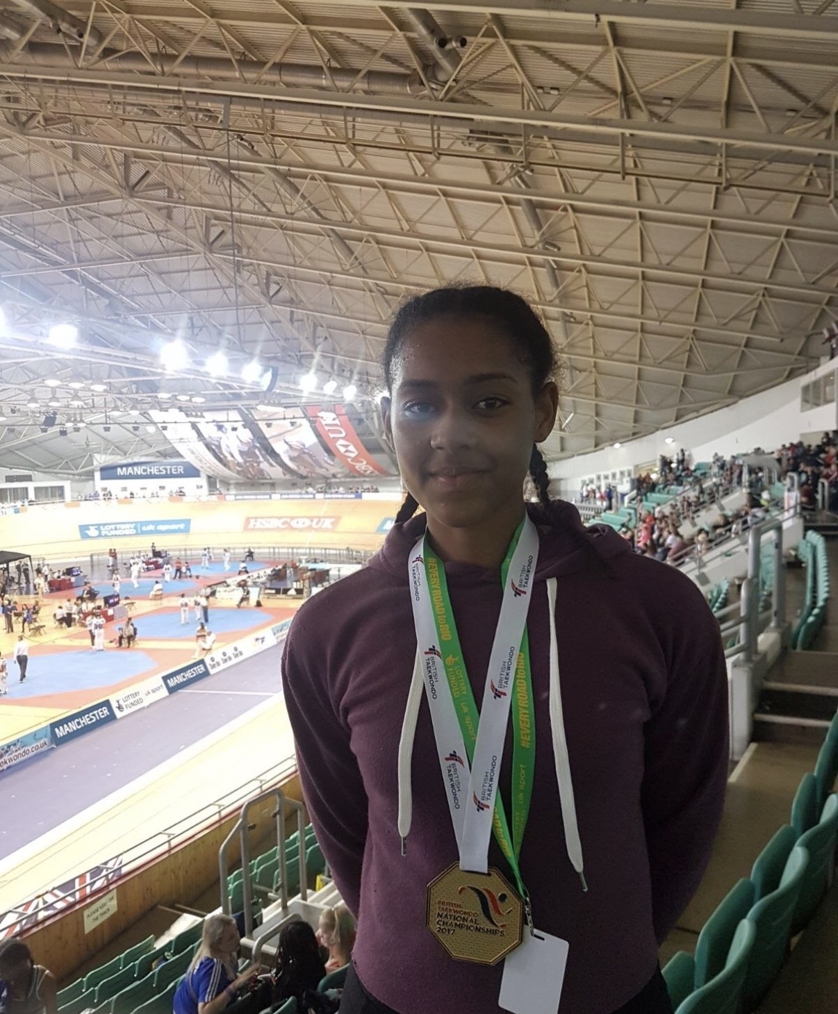 Andrea wearing a British Taekwondo National Championships medal